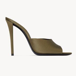 Saint Laurent GOLDIE mules in Satin Crepe (Deep Kaki)